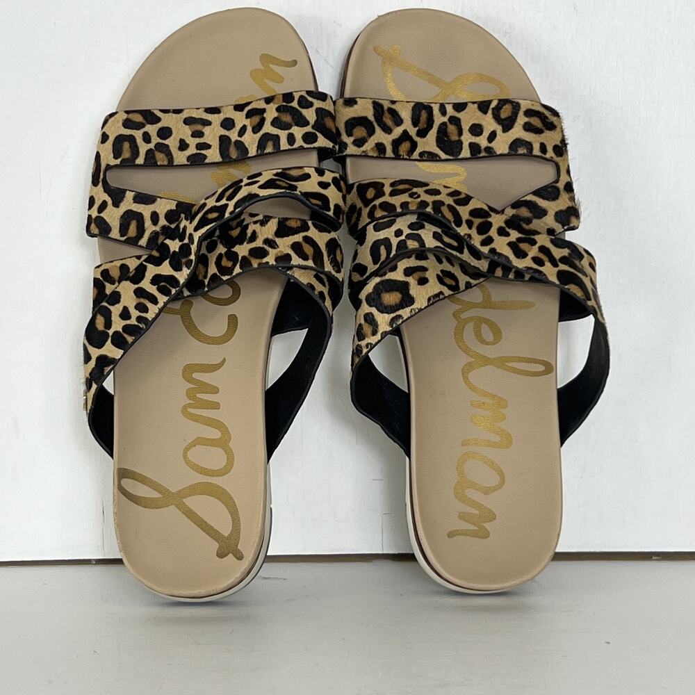 Sam Edelman Leopard Print Slide Sandals in Tan and Black